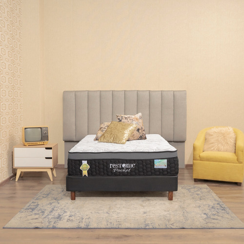 Box Spring Americana Restonic black pocket Individual de 190cmx100cm blanco con gris