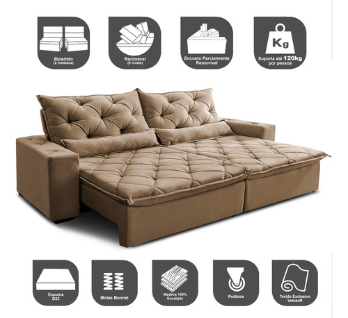 Cama inBox Lisboa/Magnum 2,12 Sofá Castor Liso