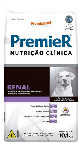 Ração Nutrição Clínica Renal Cão Adulto M E G 10,1kg Premier