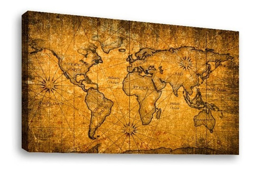 Cuadro Decorativo Canvas Moderno Mapa Mundi Textura Grunge