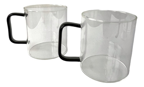 Taza De Cristal Con Mango Negro 2 Piezas