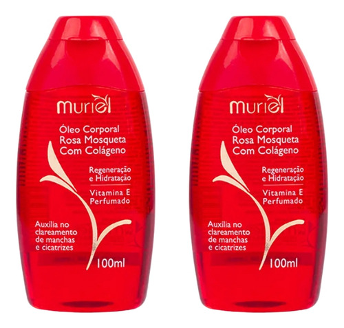 2 Óleo Corporal Rosa Mosqueta Com Colageno 100ml Muriel Fragrância Rosas