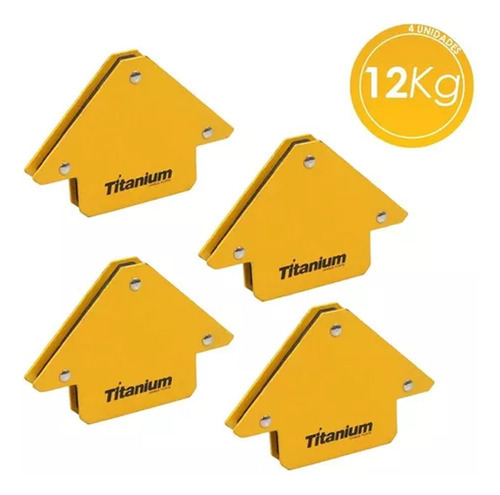 Esquadro Magnético Solda 4 Peças 12kg Titanium + Luva Vonder Cor Amarelo