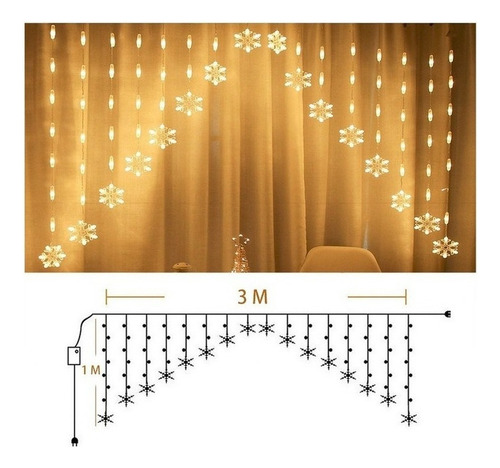 M Cortinas Serie Luces Navidad Copo De Nieve Usb 8 Modos Led