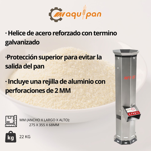 Molino De Pan Triturador Acero Inoxidable Gpaniz Mfp80ai