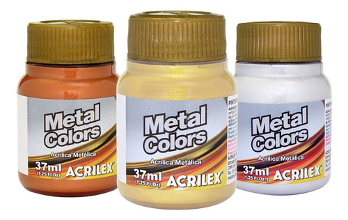 Kit 3 Tinta Acrílica Metálica Metal Colors 37ml Acrilex