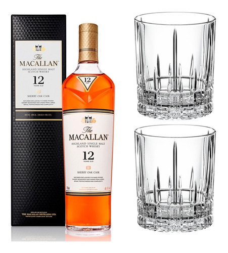 Whisky The Macallan Sherry Oak 12 Años + 2 Vasos 270ml