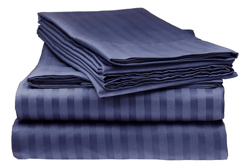 Juego De Sabanas King Size Linea Dobby Hotel 180 Hilos Azul Marino Dobby