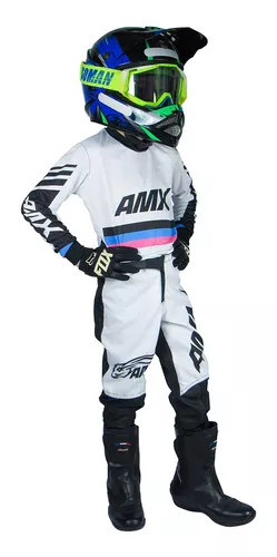 Conjunto Infantil Prime Amx Azul Branco Moto Motocross Trilha, Equipamentos, peças e acessórios para você e sua moto