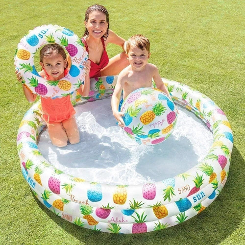 Imagen 2 de 3 de Pileta Inflable Redonda Infantil Intex 132x28cm Pelota + Aro