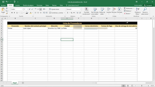 Excel Lista De Proveedores