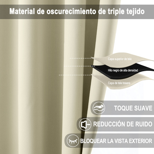 Nanwei Cortina Blackout 132x214cm Con Varilla Bolsa 2 Piezas Color Beige