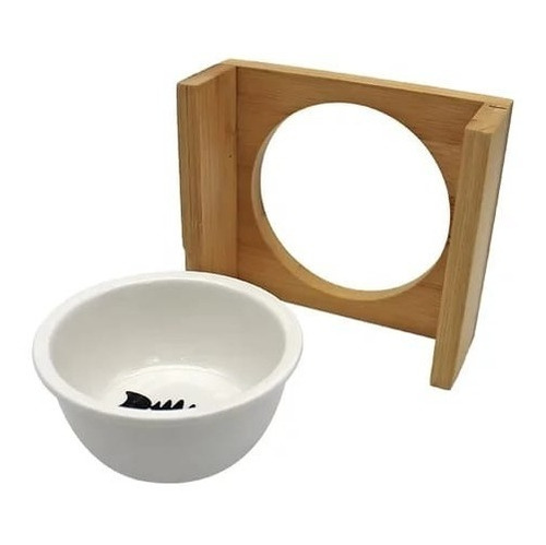 Plato Bowl De Loza Para Mascotas En Altura Base De Madera