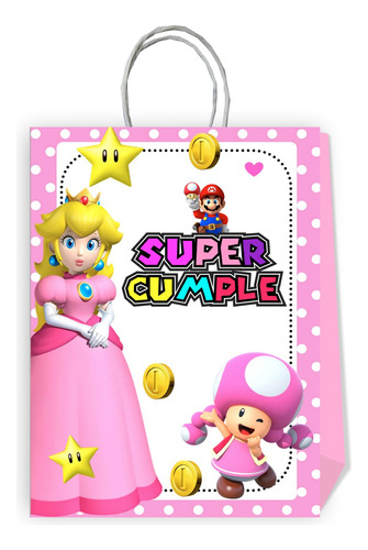 Pack 6 Bolsas De Papel Sorpresa Cumpleaños Princesa Peach