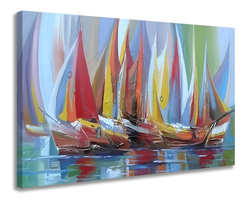 Quadro Decorativo Mar Barcos Coloridos Realista Luxo Grande Cor Colors