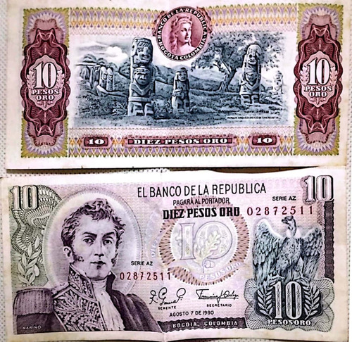 Vendó Billete De 10 Pesos Oro Serie Az Agosto 7 1980