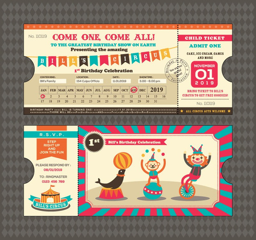 Kit Imágenes Vectorizadas Circo Payasos Ticket Clown