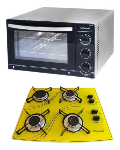 Kit Forno Inox 45l + Cooktop 4 Bocas Amarelo Frete Grátis !