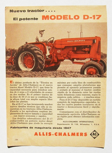 Publicidad Antigua Mexicana De Tractores Allis Chalmers 1958