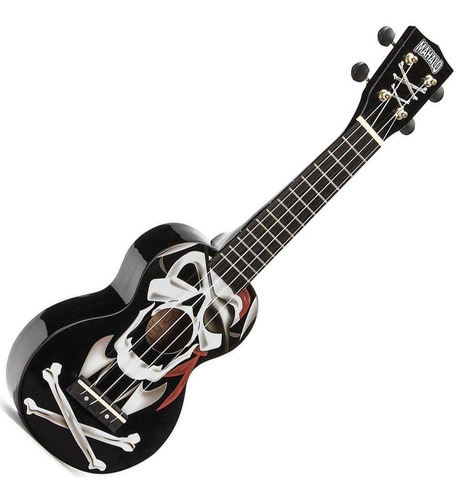 Ukelele soprano Mahalo Los Piratas con forma de calavera mexicana con funda negra