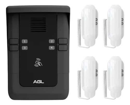 Kit Porteiro Coletivo Agl S-500 Com 4 Monofones App Celular Branco