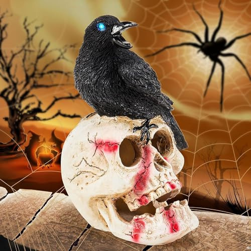Solar Halloween Decoration With Crow In The Skeleton So...