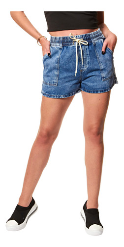 Short Jeans Feminino Com Cordão E Elástico Sawary 