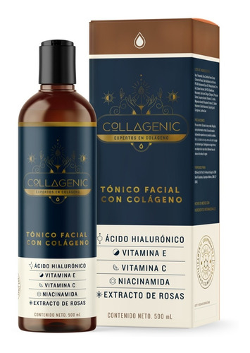 Tonico Facial 500ml Colágeno Vitamina C, E Niacinamida Rosas