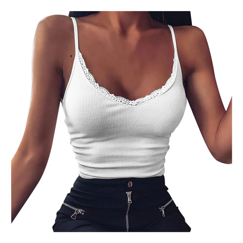 Blusa De Retazos De Encaje Con Cuello En V Sin Mangas Para M