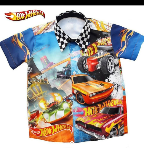  Camisa Personalizada Niño Cumpleaños Temática Hotwheels Fie