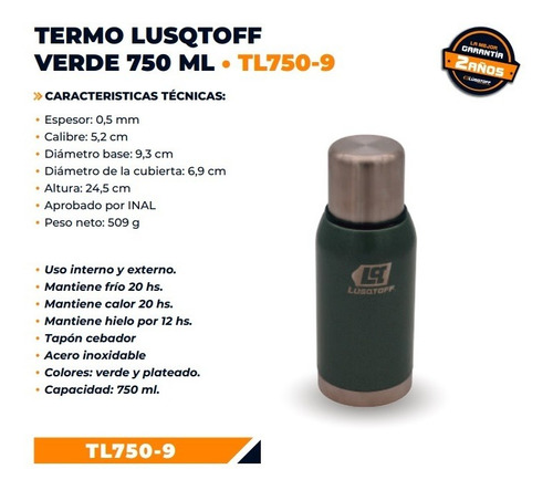 Termo Acero Inoxidable Lusqtoff 750ml + Regalo Mate
