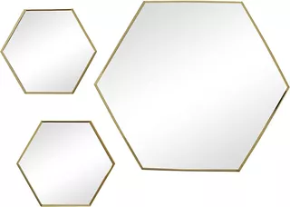 Espejos Hexagonales Con Marco, Juego De 3, Dorados