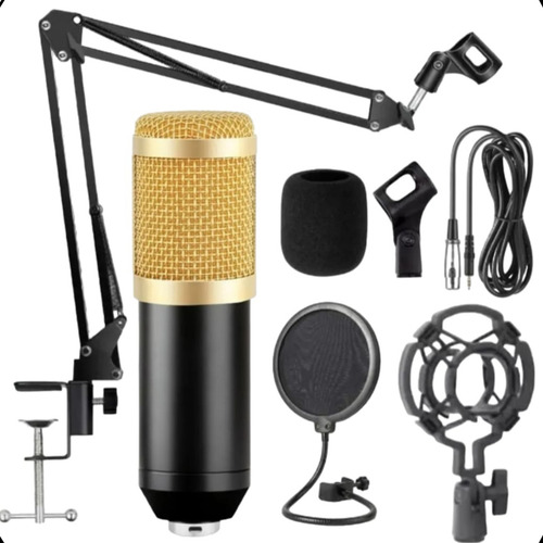 Kit Microfone ManoThor Condensador Bm800 Profissional Padrão Polar Unidirecional Suporte anti-choque Cabo XLR Fêmea X P2 Pop Filter Braço Articulado Prendedor Espuma Proteção Gravação Podcast
