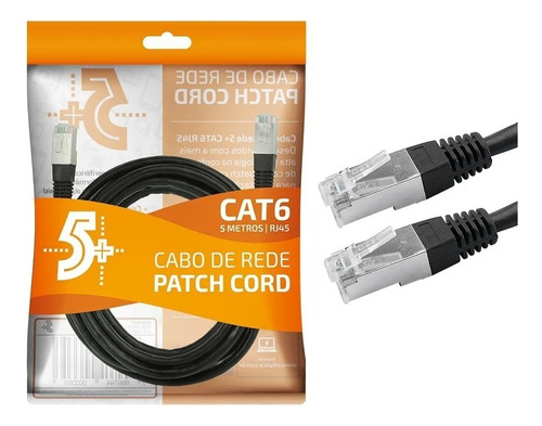 Kit 50 Cabo Rede Blindado 5m Cat6 Preto