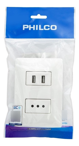 Enchufe Tomacorriente Simple Con 2 Usb Philco Color Blanco