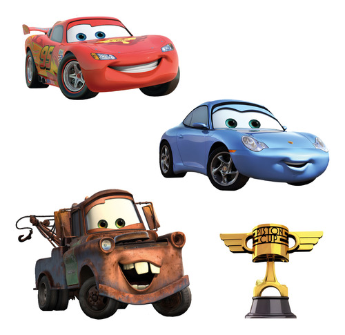 Figuras Cars Rayo Mcqueen Base Rígida Kit 4 Pzas Coroplast