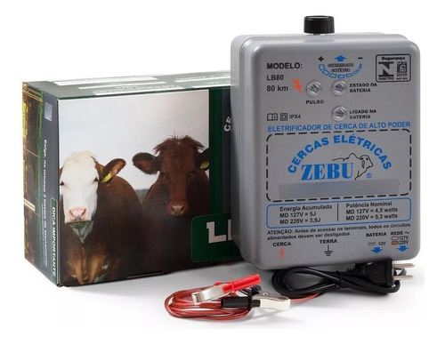 Eletrificador Cerca Rural 80km 12v Luz E Bateria Lb80 Zebu