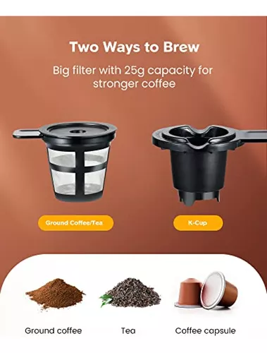  Famiworths Cafetera de una sola porción para taza K y café  molido, tamaños de preparación de 6 a 14 onzas, se adapta a taza de viaje,  mini cafetera de una taza