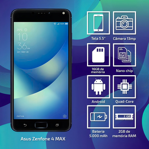 Asus ZenFone 4 Max ZC554KL Dual SIM 16 GB preto-oceano 2 GB RAM - Excelente (Recondicionado)