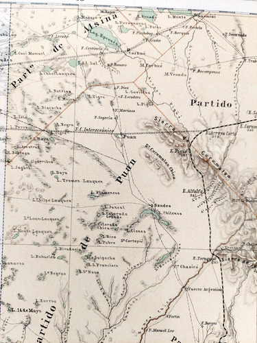 Mapa 1886 Buenos Aires Sudoeste Telegrafos Ferrocarriles (Usado)