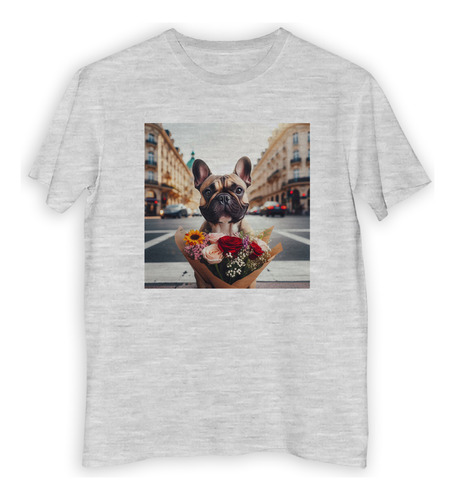 Remera Niño Bulldog Frances Con Flores En La Calle