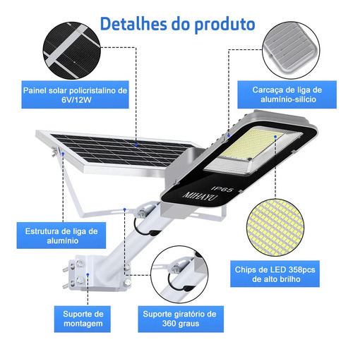 Refletor Solar Led Holofote Para Iluminação Pública 300w Autossusten Com Controlo Remoto