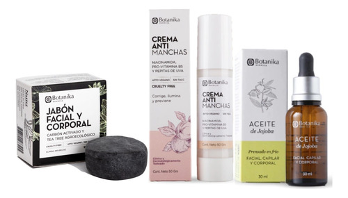 Kit Antiacné: Jabón Carbón, Crema Antimanchas, Aceite Jojoba