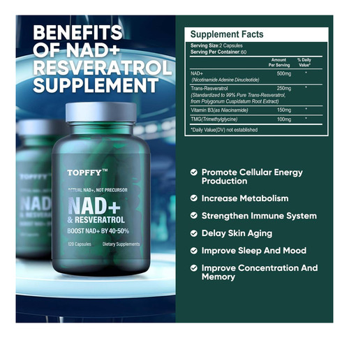 Suplemento Nad+1000mg Complejo Potente 120 Capsulas Blandas