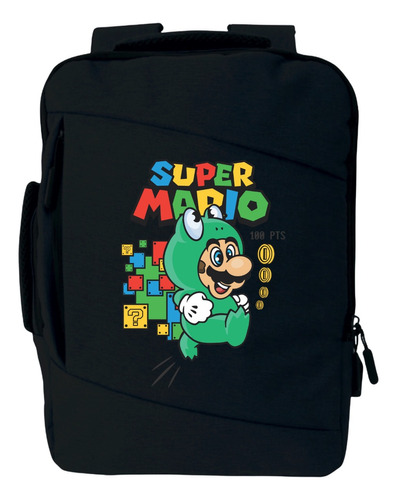 Morral Super Mario Ranita Maleta Espalda Portafolio Black 