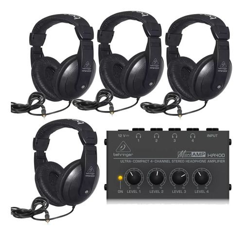 Kit 4 Auriculares Hpm1000 + Amplificador Ha400 Behringer Fm