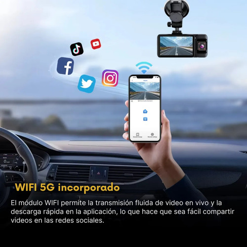 Mr. Gadgets Dash Cam Para Auto 4k + 1080p 3 Cámaras Frontal Trasera Interior Con Wifi Gps Visión Nocturna Sensor G Grabación En Bucle Ángulo 170° Micrófono Pantalla 3 Soporta Sd 256gb