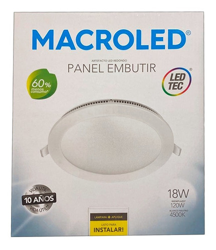 Panel Led Redondo 18w Luz Neutra 220v Embutido Macroled