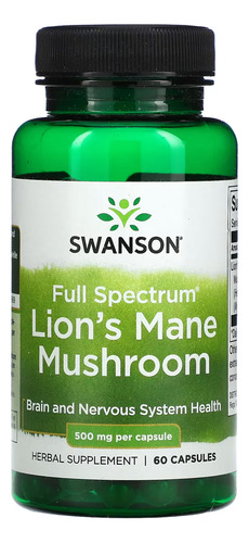 Cogumelo Juba De Leão 500mg Swanson 60 Cáps 2un Sabor Sem Sabor