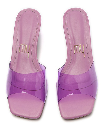 Imagem 4 de 7 de Sandália Feminina Mule Salto Fino Tira Vinil - My Shoes